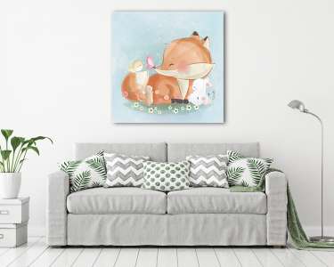Akvarell erdei állatok - Kisróka és barátai (vászonkép) - vászonkép, falikép otthonra és irodába