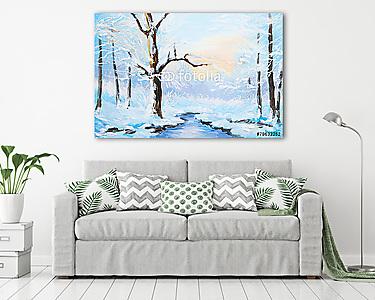 Téli erdő folyó melett (olajfestmény reprodukció) (vászonkép) - vászonkép, falikép otthonra és irodába
