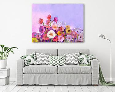 Színes gerbera virágok (olajfestmény reprodukció) (vászonkép) - vászonkép, falikép otthonra és irodába