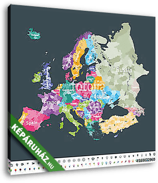 Európa térkép, amelyen a régiók határai vannak.  - vászonkép 3D látványterv