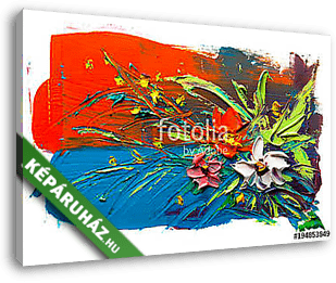 Absztrakt virágok kompozíciója 2 (olajfestmény reprodukció) - vászonkép 3D látványterv