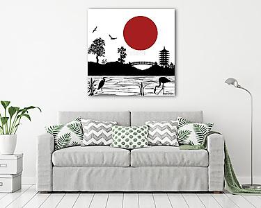 japán szép táj plakát, vektoros illusztráció (vászonkép) - vászonkép, falikép otthonra és irodába