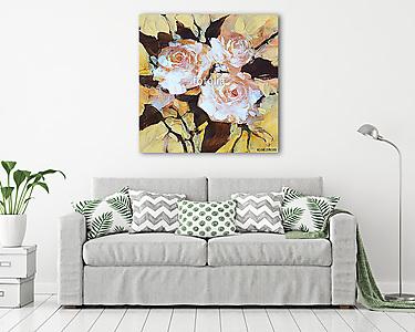 Fehér rózsák, kézzel készített festészet (vászonkép) - vászonkép, falikép otthonra és irodába
