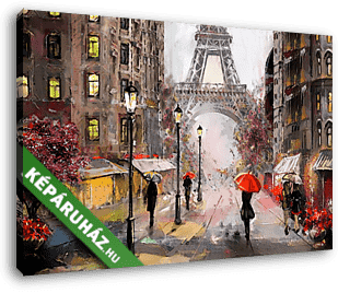 Párizsi utcakép esős nap(olajfestmény reprodukció) - vászonkép 3D látványterv