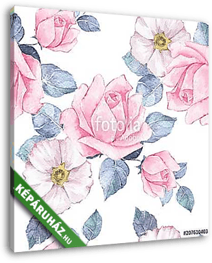 Delicate pink roses. Watercolor floral seamless pattern - vászonkép 3D látványterv