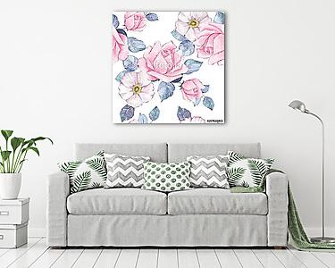 Delicate pink roses. Watercolor floral seamless pattern (vászonkép) - vászonkép, falikép otthonra és irodába