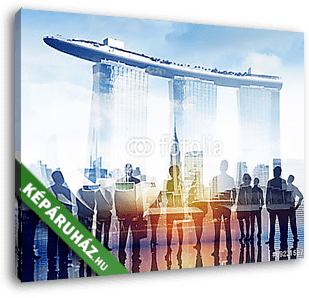 Üzleti emberek és Marina Bay sziluettjei - vászonkép 3D látványterv