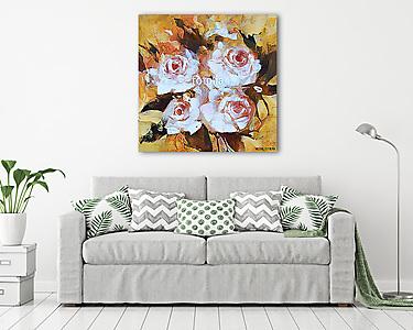 Fehér rózsák, kézi festés (vászonkép) - vászonkép, falikép otthonra és irodába