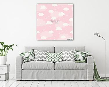 Felhők és madarak rózsaszín háttérrel tapétaminta (vászonkép) - vászonkép, falikép otthonra és irodába