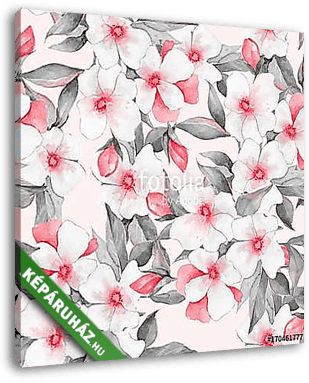 Floral seamless pattern 1. Watercolor background with white flow - vászonkép 3D látványterv