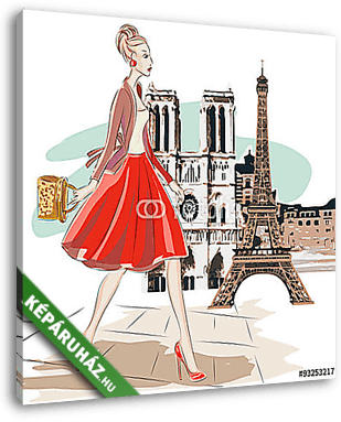 A vörös szoknyás nő, Párizsban - vászonkép 3D látványterv