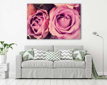Fresh pink roses macro shot, summer flowers, vintage style (vászonkép) - vászonkép, falikép otthonra és irodába