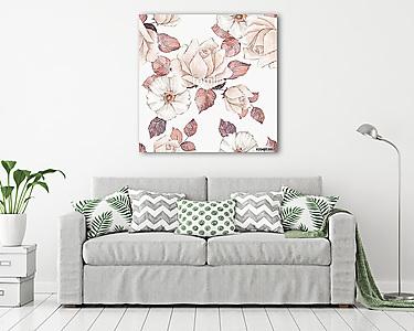 Delicate flowers. Watercolor floral seamless pattern 3. Pastel c (vászonkép) - vászonkép, falikép otthonra és irodába