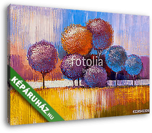 Absztrakt színes gömb fák (olajfestmény reprodukció) - vászonkép 3D látványterv