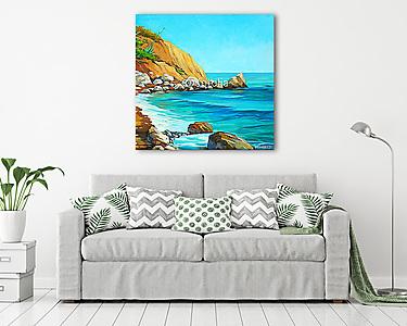 mediterrán tengerpart, strand és öböl, festmény b (vászonkép) - vászonkép, falikép otthonra és irodába