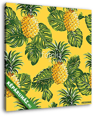Trópusi pálmalevelek és ananászok - vászonkép 3D látványterv