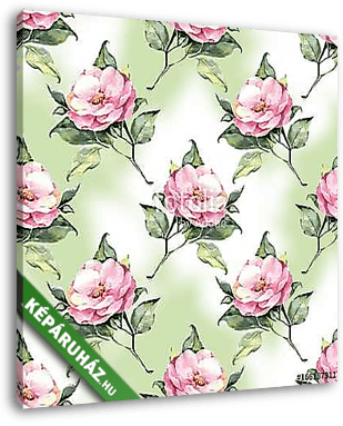Watercolor floral seamless pattern with hand painted roses - vászonkép 3D látványterv