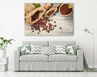 Pörkölt kávébab őrölt kávével és fahéjjal  (vászonkép) - vászonkép, falikép otthonra és irodába