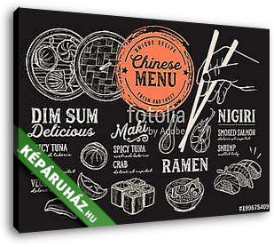 Japanese sushi restaurant menu. Vector chinese dim sum food flye - vászonkép 3D látványterv