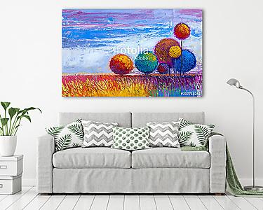Absztrakt színes mesebeli gömb fák (olajfestmény reprodukció) (vászonkép) - vászonkép, falikép otthonra és irodába