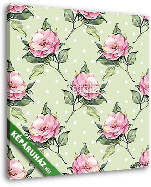 Watercolor floral seamless pattern with roses 8 - vászonkép 3D látványterv