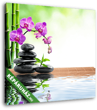 spa háttér bambusz, orchideák és víz - vászonkép 3D látványterv