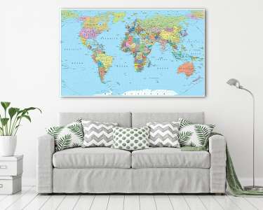 Színes világtérkép - határok, országok, utak és városok(!) (vászonkép) - vászonkép, falikép otthonra és irodába