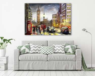 London utcái és a Big Ben.(olajfestmény reprodukció) (vászonkép) - vászonkép, falikép otthonra és irodába