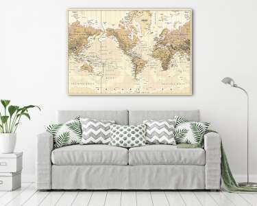 Világtérkép - Amerika centralizált - barna színvilág (vászonkép) - vászonkép, falikép otthonra és irodába