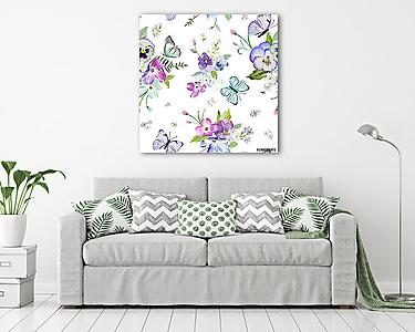 Virágok és lepkék (akvarell) (vászonkép) - vászonkép, falikép otthonra és irodába
