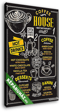 Coffee restaurant menu. Vector drink flyer for bar and cafe. Des - vászonkép 3D látványterv