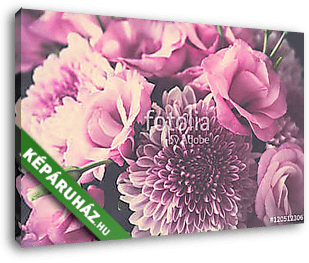 Bouquet of pink flowers closeup, eustoma and chrysanthemum - vászonkép 3D látványterv