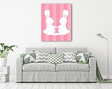 DIY - Húsvéti nyuszipár, rózsaszín csíkos háttérrel (vászonkép) - vászonkép, falikép otthonra és irodába