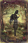 Raven egy sötét erdőben néz az órára vászonkép, poszter vagy falikép