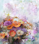 Színes csokor virágos háttérrel olajfestmény reprodukció) vászonkép, poszter vagy falikép