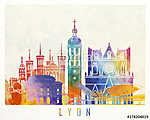 Lyon landmarks watercolor poster vászonkép, poszter vagy falikép