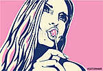 woman licking lollipop pop art style banner vászonkép, poszter vagy falikép