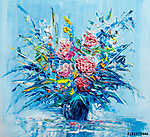 Absztrakt rózsák csokorban kék hátérrel (olajfestmény reprodukció) vászonkép, poszter vagy falikép