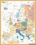 Európa politikai térképe Retro színek vászonkép, poszter vagy falikép