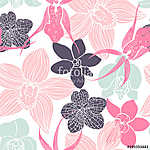 Hand drawn orchids.Vector seamless pattern vászonkép, poszter vagy falikép