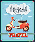 Vintage Travel robogó plakáttervezés vászonkép, poszter vagy falikép