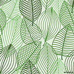 Green foliage seamless pattern of outline leaves vászonkép, poszter vagy falikép