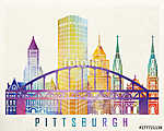 Pittsburgh landmarks watercolor poster vászonkép, poszter vagy falikép