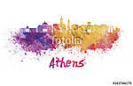 Athens GA skyline in watercolor splatters with clipping path vászonkép, poszter vagy falikép
