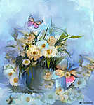 Váza csendéletes virágcsokorral, pillangóolaj festéssel vászonkép, poszter vagy falikép