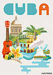Kuba látványosság és látnivalók - utazási képeslap fogalom. Vect vászonkép, poszter vagy falikép