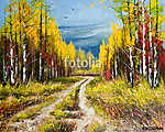 Őszi erdőn áthaladó út (olajfestmény reprodukció) vászonkép, poszter vagy falikép