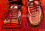 Kosárlabda cipő egy grunge város háttérén vászonkép, poszter vagy falikép