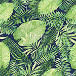 Trópusi zökkenőmentes mintázat levelekkel. Akvarell háttér vászonkép, poszter vagy falikép
