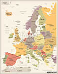 Európa térkép - Vintage vektoros illusztráció vászonkép, poszter vagy falikép
